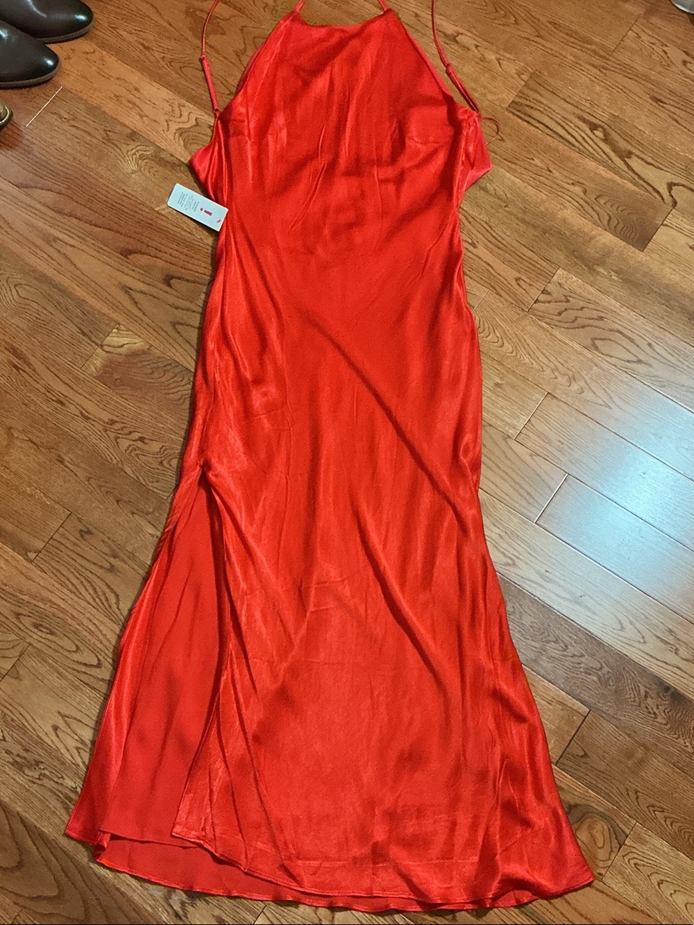 Bardot Red Satin Maxi Slip Dress with Side Slit